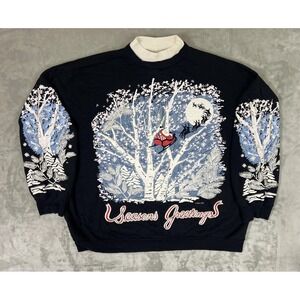 VINTAGE Nut Cracker Sweatshirt‎ Womens Large Mock Neck Seasons Greetings 90s
